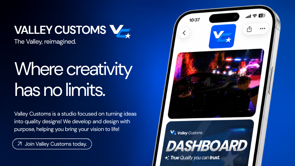 Valley Customs banner featuring the studio phone dashboard